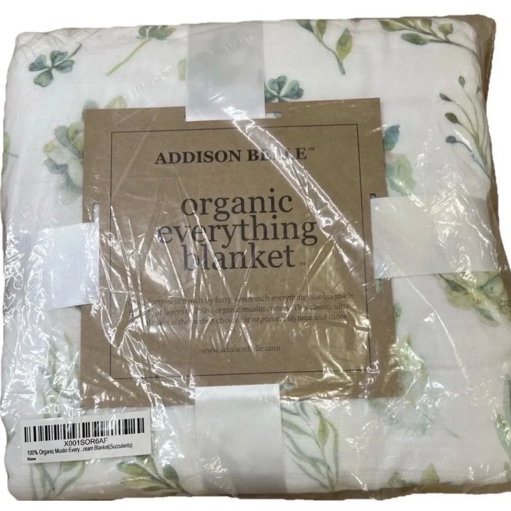 Addison Belle Everything Muslin Baby Blanket 47” X 47” Succulents Theme NWT NEW